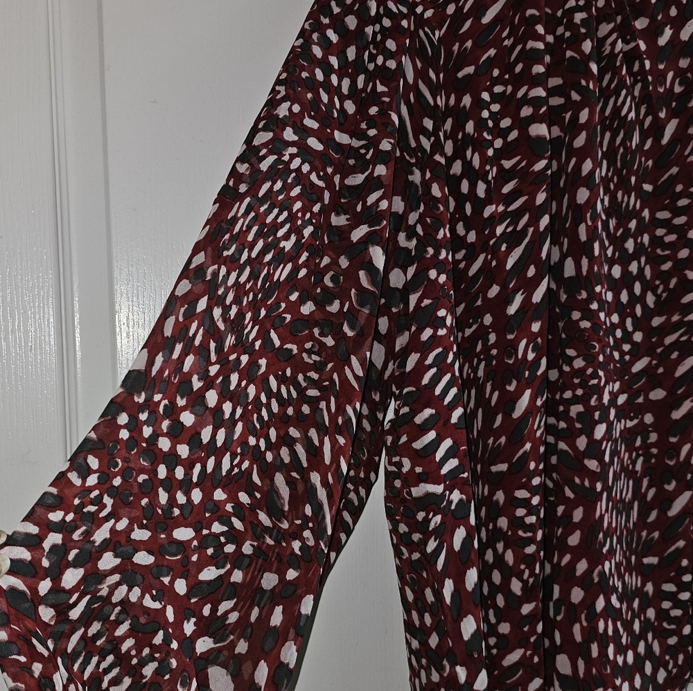 Banana Republic XL Red Leopard Lantern Sleeve Blouse - Picture 3 of 8